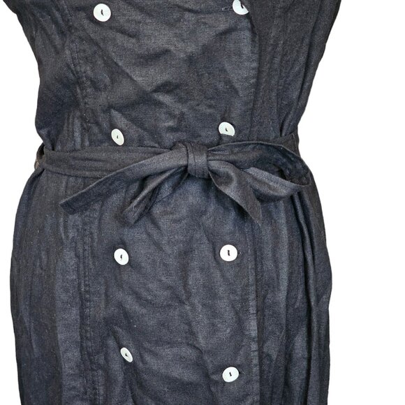 2000s Y2K Womens Medium Shirt Dress Linen Blend‎ Black Button Up Sleeveless - Picture 3 of 10